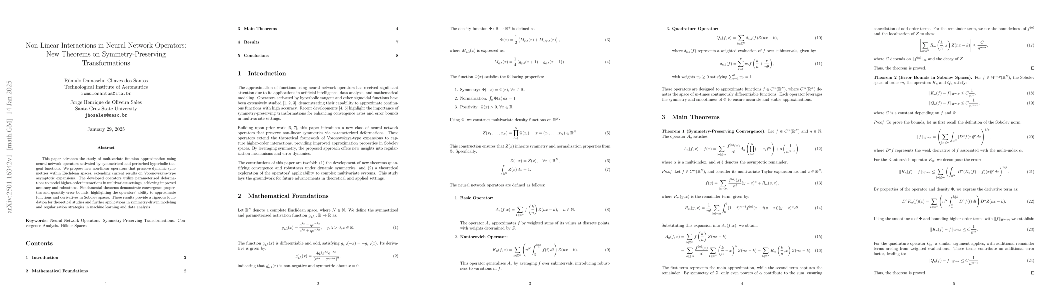 Thumbnail for Non-Linear Interactions in Neural Network Operators: New Theorems on
  Symmetry-Preserving Transformations