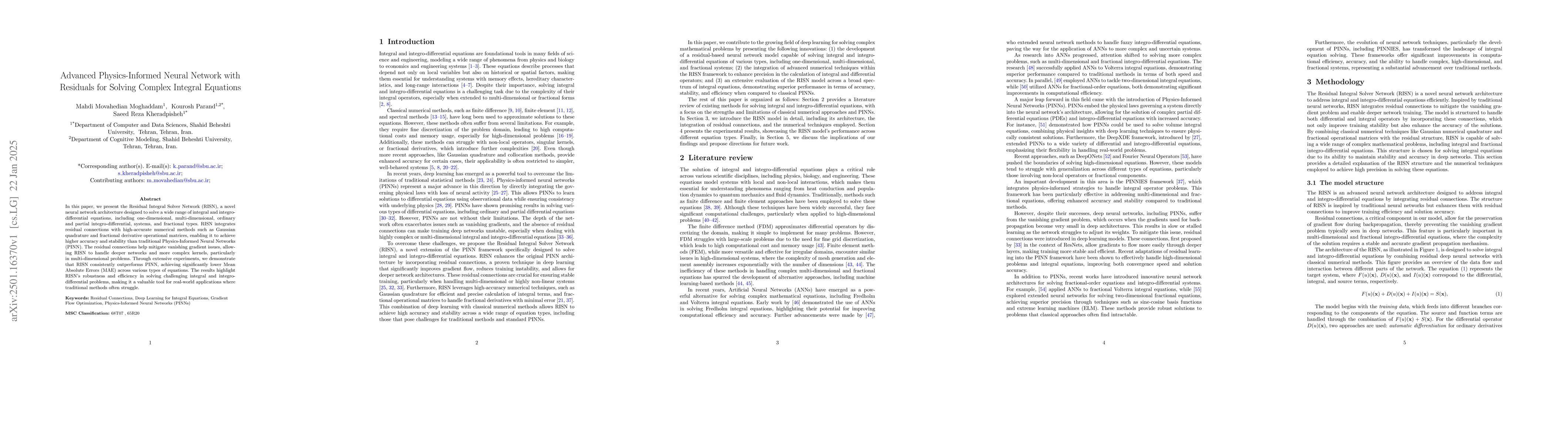 Thumbnail for Advanced Physics-Informed Neural Network with Residuals for Solving
  Complex Integral Equations
