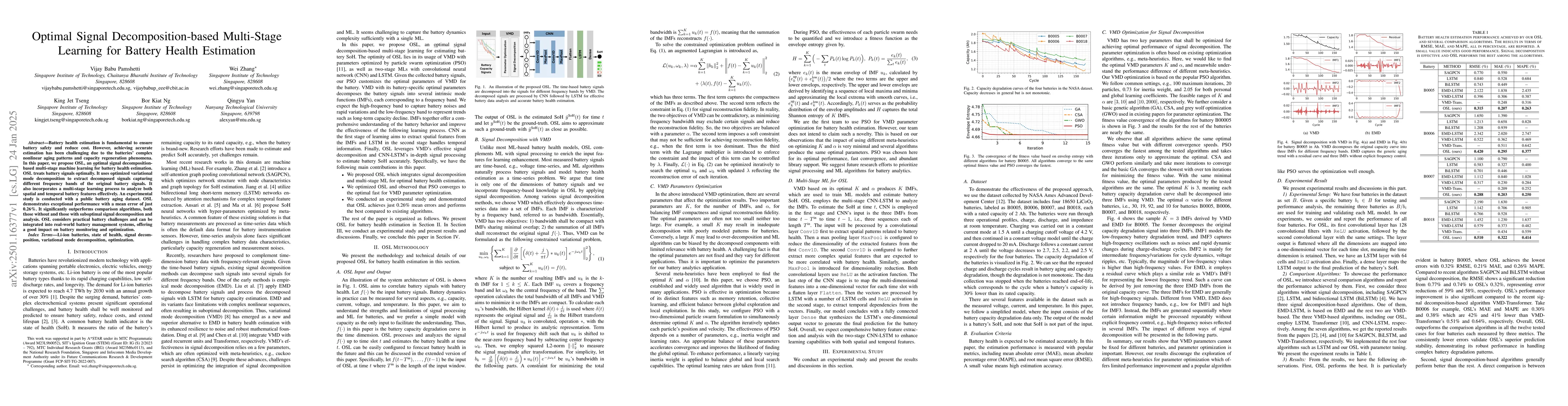 Thumbnail for Optimal Signal Decomposition-based Multi-Stage Learning for Battery
  Health Estimation