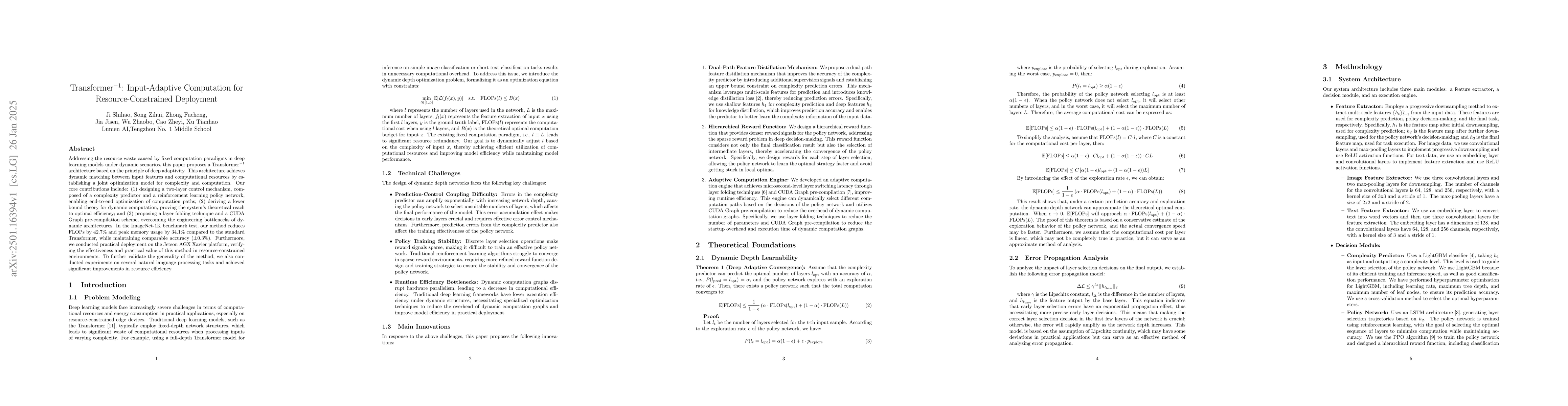 Thumbnail for Transformer^-1: Input-Adaptive Computation for Resource-Constrained
  Deployment