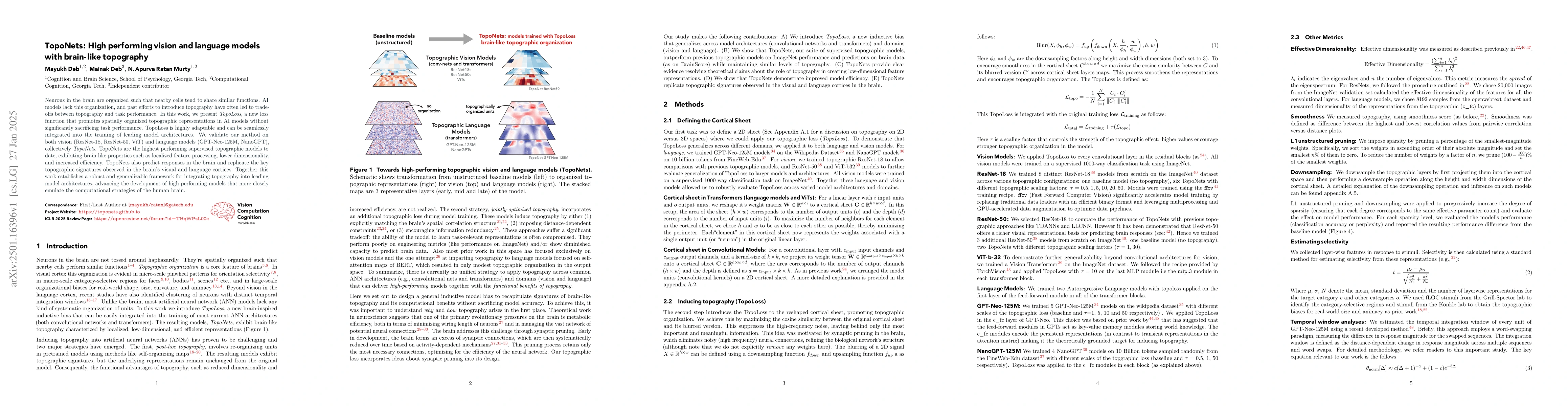 Thumbnail for TopoNets: High Performing Vision and Language Models with Brain-Like
  Topography