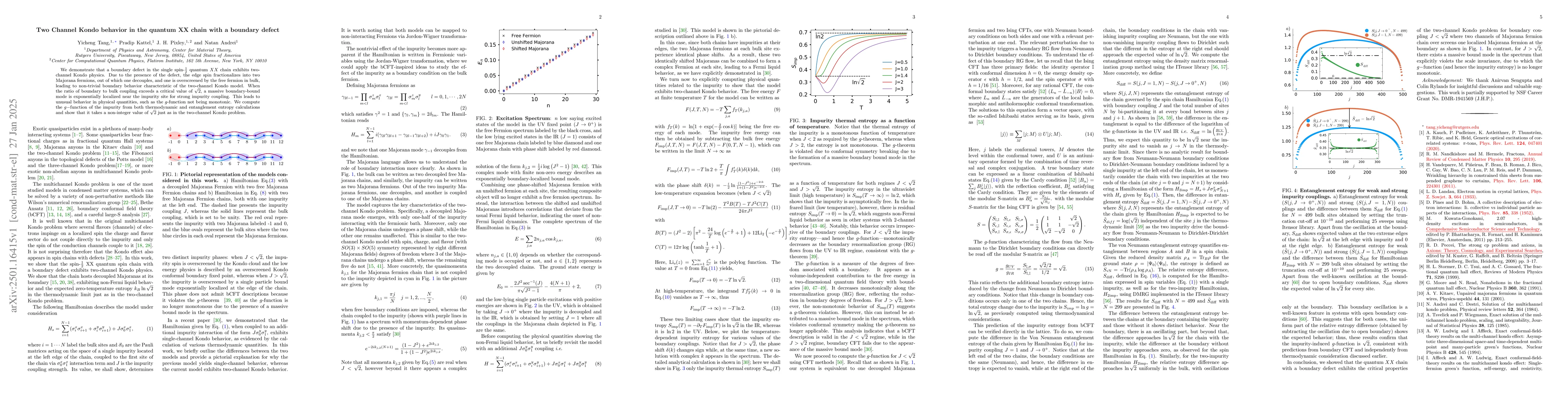 Thumbnail for Two Channel Kondo behavior in the quantum XX chain with a boundary
  defect