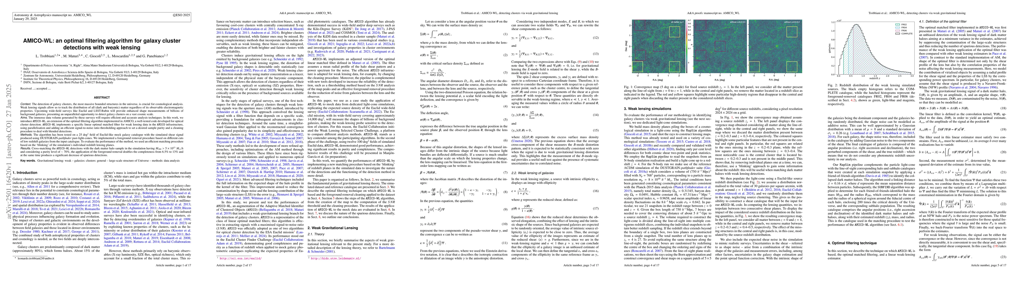 Thumbnail for AMICO-WL: an optimal filtering algorithm for galaxy cluster detections
  with weak lensing