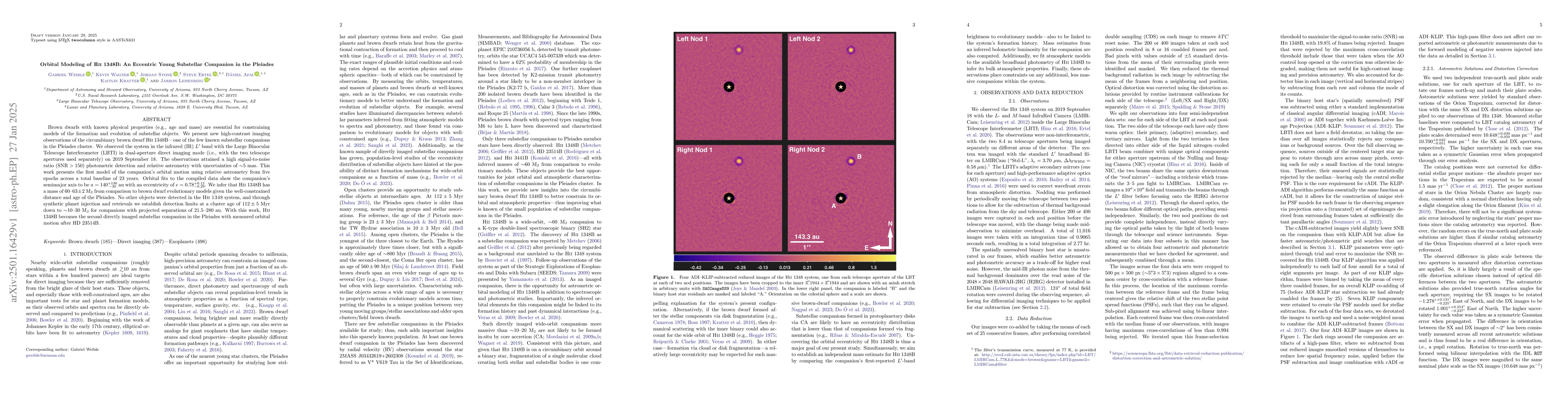 Thumbnail for Orbital Modeling of HII 1348B: An Eccentric Young Substellar Companion
  in the Pleiades