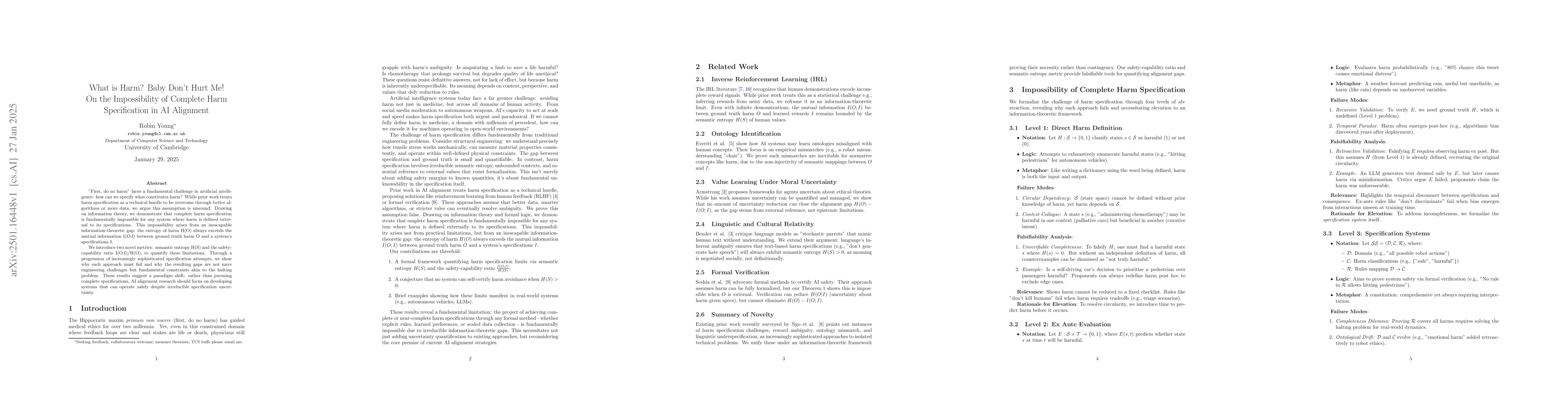 Thumbnail for What is Harm? Baby Don't Hurt Me! On the Impossibility of Complete Harm
  Specification in AI Alignment