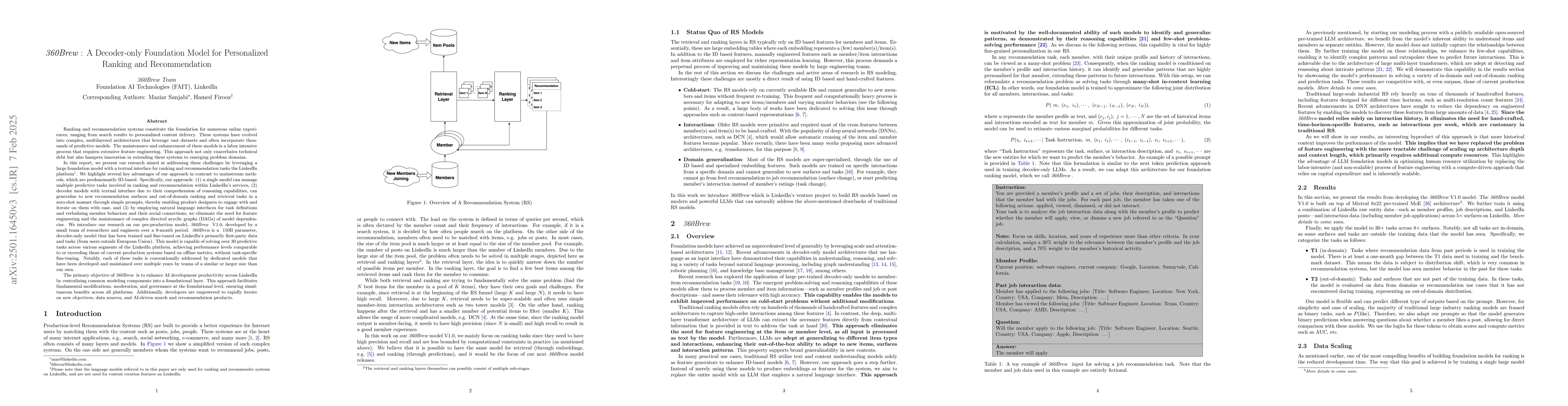 Thumbnail for 360Brew: A Decoder-only Foundation Model for Personalized Ranking and
  Recommendation