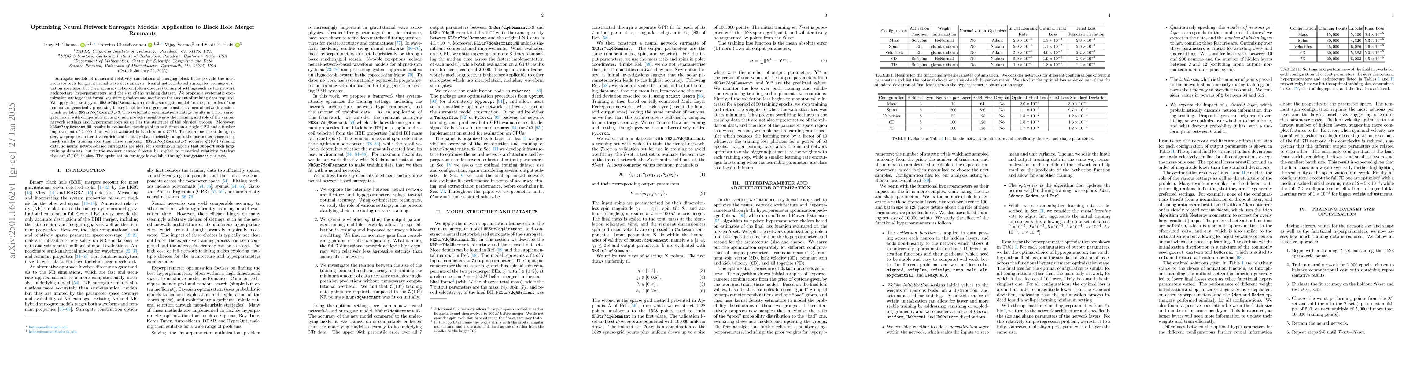 Thumbnail for Optimizing Neural Network Surrogate Models: Application to Black Hole
  Merger Remnants