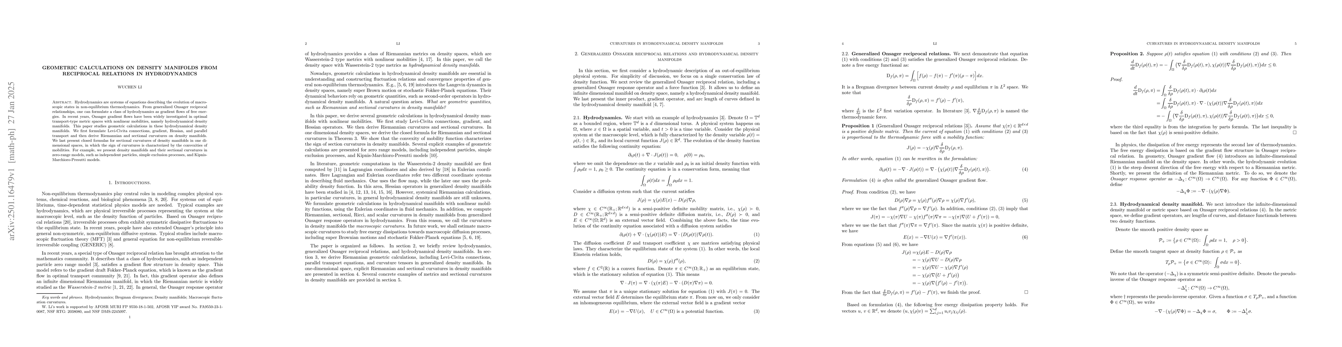 Thumbnail for Geometric calculations on density manifolds from reciprocal relations in
  hydrodynamics