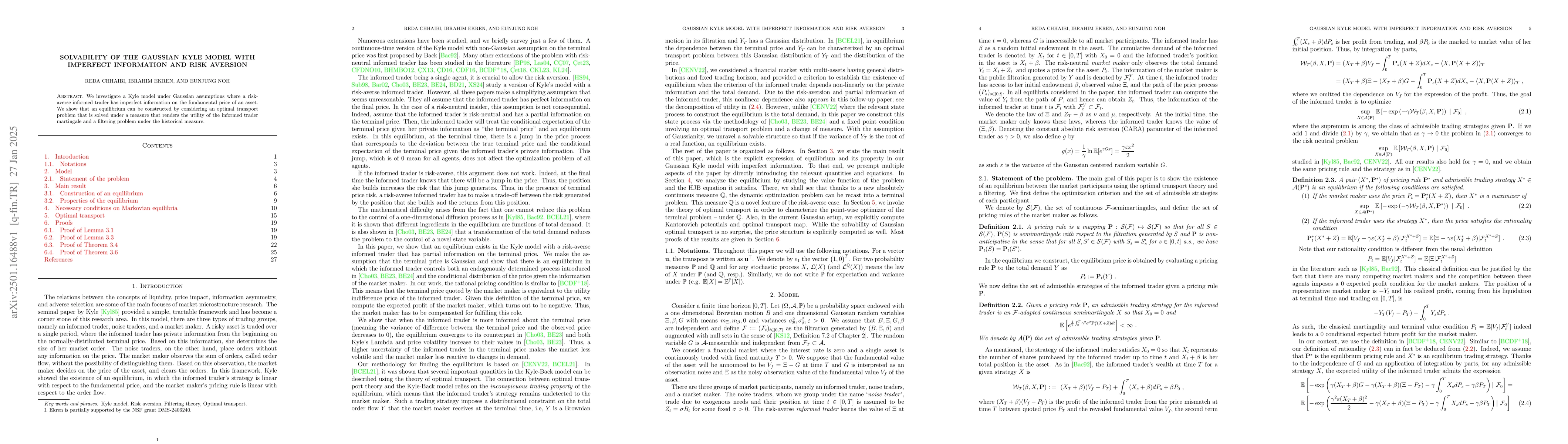Thumbnail for Solvability of the Gaussian Kyle model with imperfect information and
  risk aversion