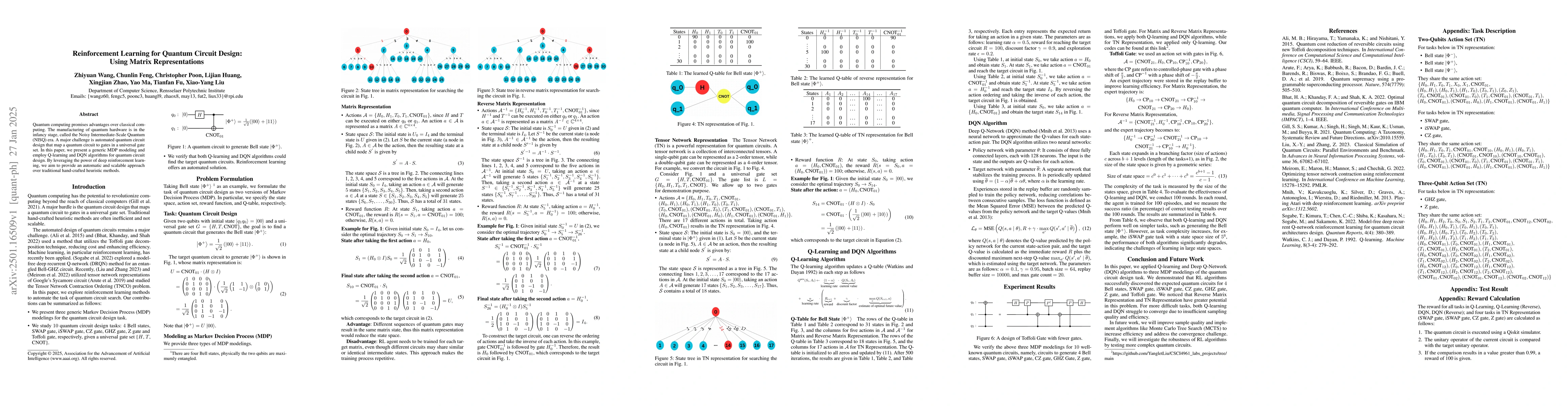 Thumbnail for Reinforcement Learning for Quantum Circuit Design: Using Matrix
  Representations