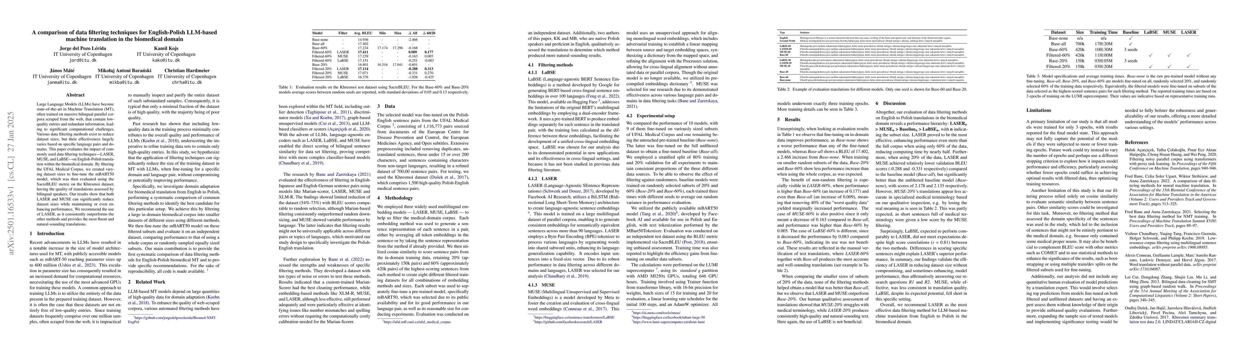Thumbnail for A comparison of data filtering techniques for English-Polish LLM-based
  machine translation in the biomedical domain