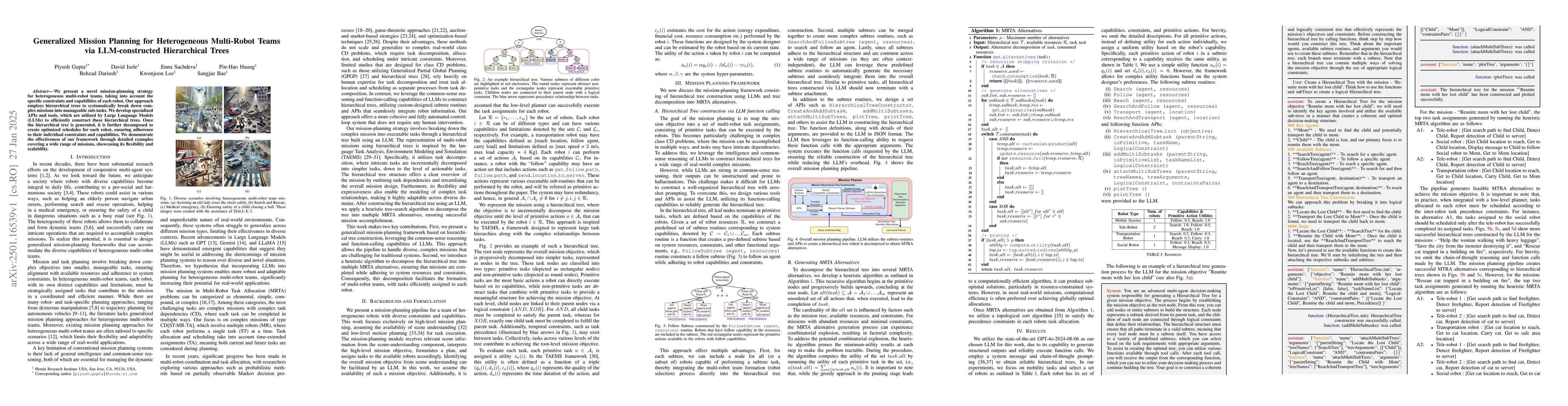 Thumbnail for Generalized Mission Planning for Heterogeneous Multi-Robot Teams via
  LLM-constructed Hierarchical Trees
