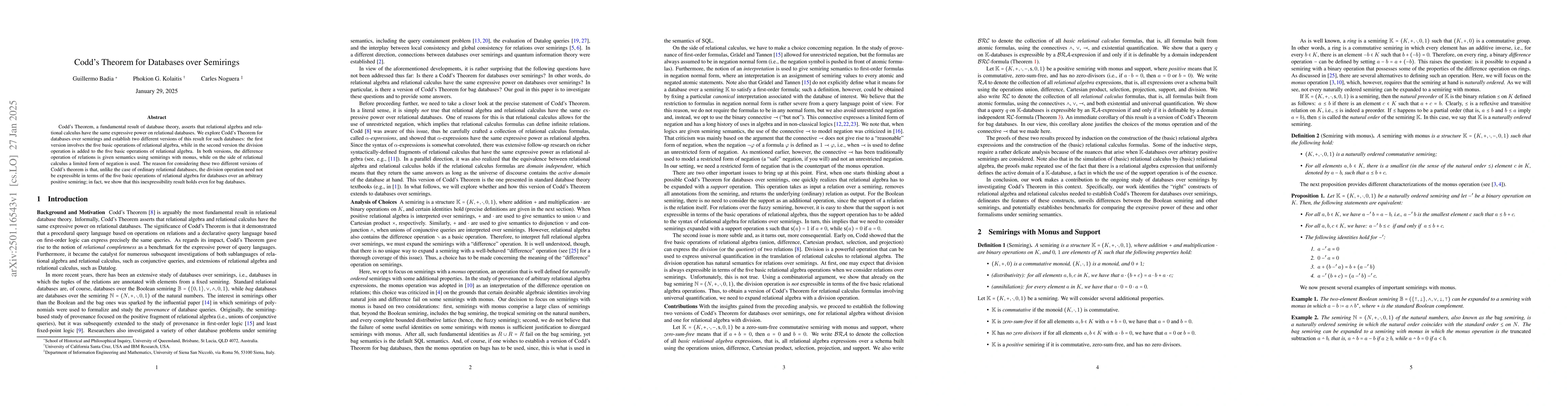Thumbnail for Codd's Theorem for Databases over Semirings