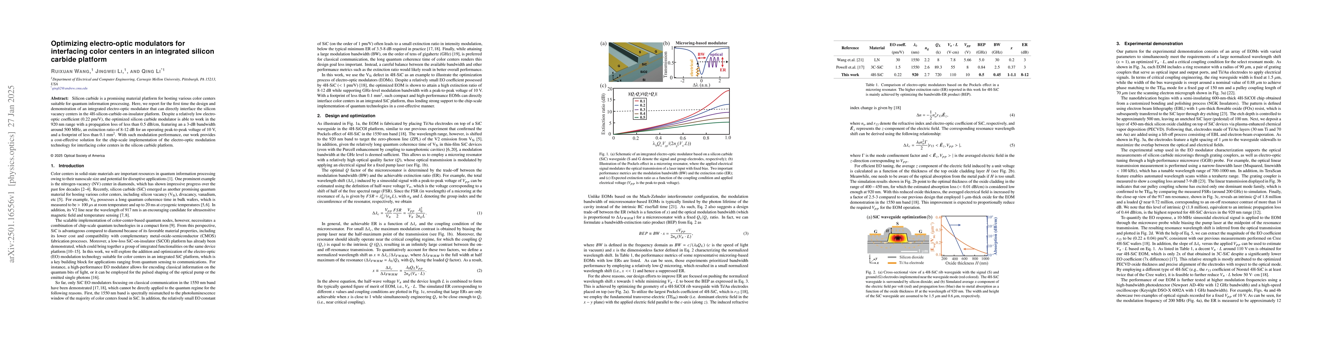 Thumbnail for Optimizing electro-optic modulators for interfacing color centers in an
  integrated silicon carbide platform