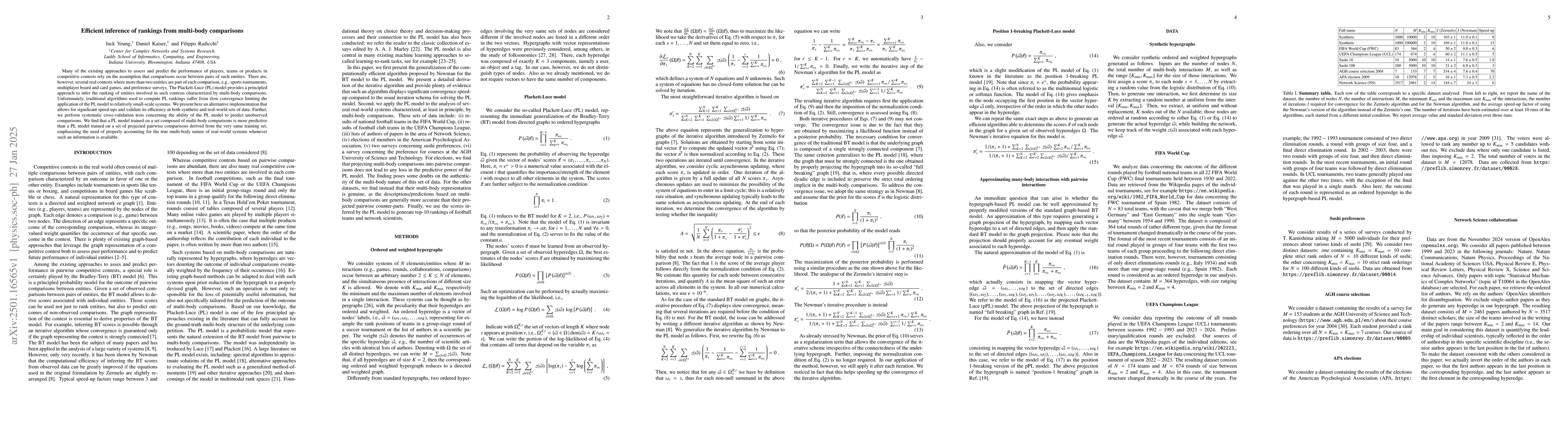 Thumbnail for Efficient inference of rankings from multi-body comparisons