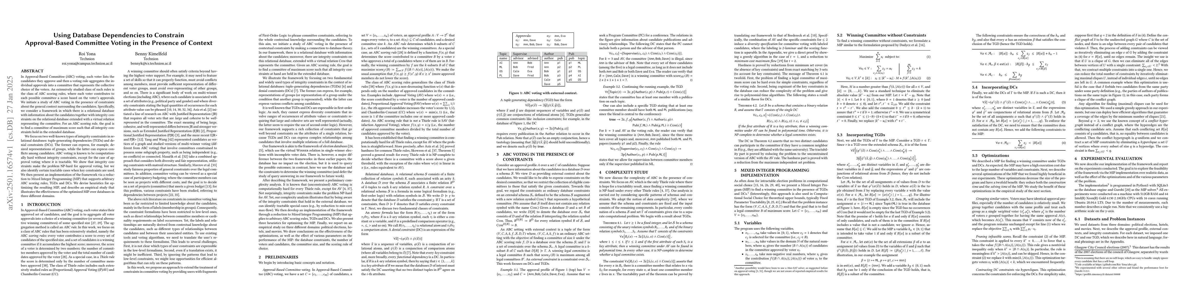 Thumbnail for Using Database Dependencies to Constrain Approval-Based Committee Voting
  in the Presence of Context