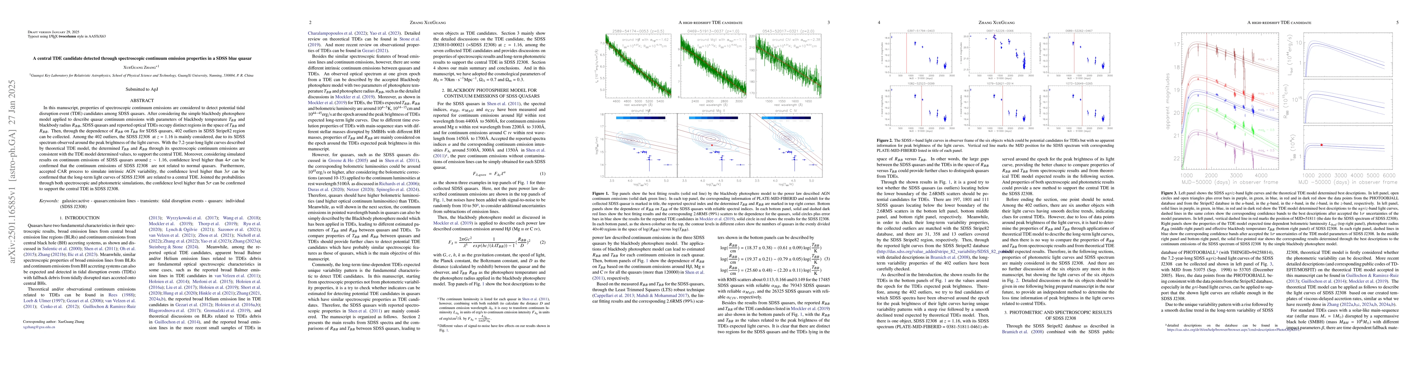 Thumbnail for A central TDE candidate detected through spectroscopic continuum
  emission properties in a SDSS blue quasar