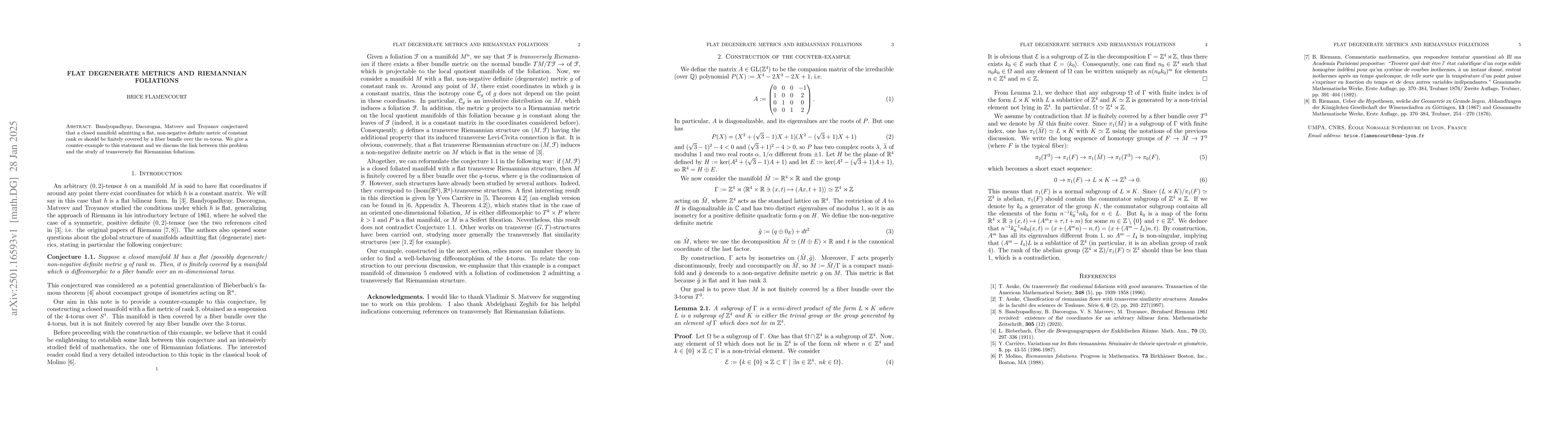 Thumbnail for Flat degenerate metrics and Riemannian foliations