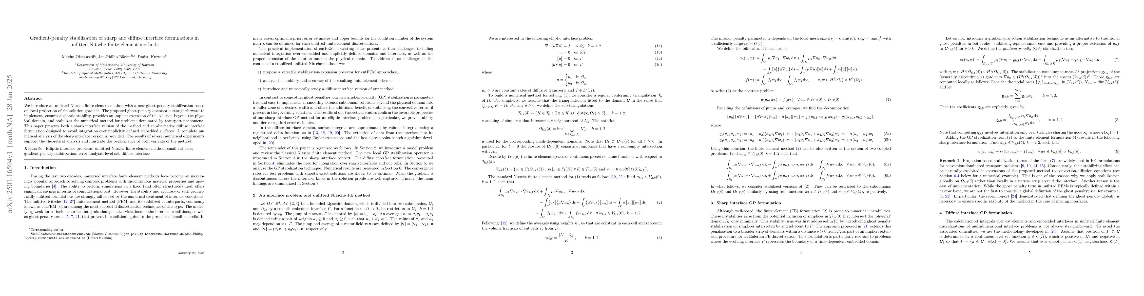 Thumbnail for Gradient-penalty stabilization of sharp and diffuse interface
  formulations in unfitted Nitsche finite element methods