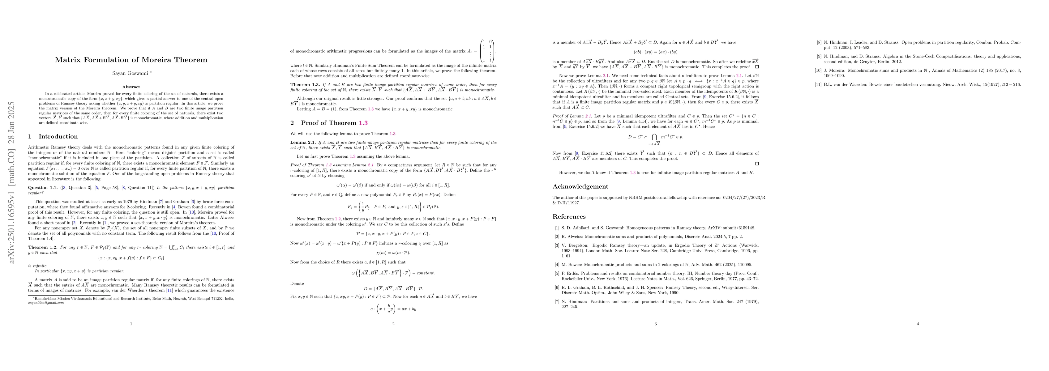 Thumbnail for Matrix Formulation of Moreira Theorem