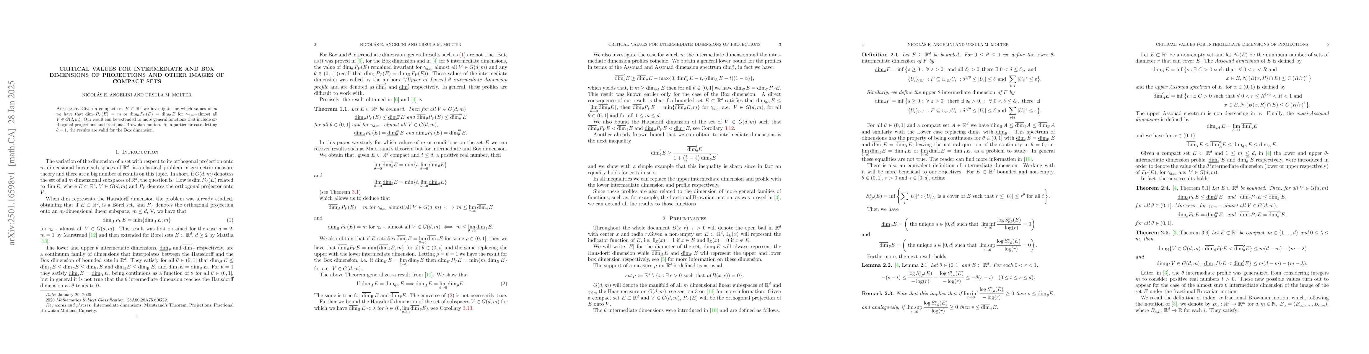 Thumbnail for Critical values for Intermediate and Box dimension of projections and
  other images