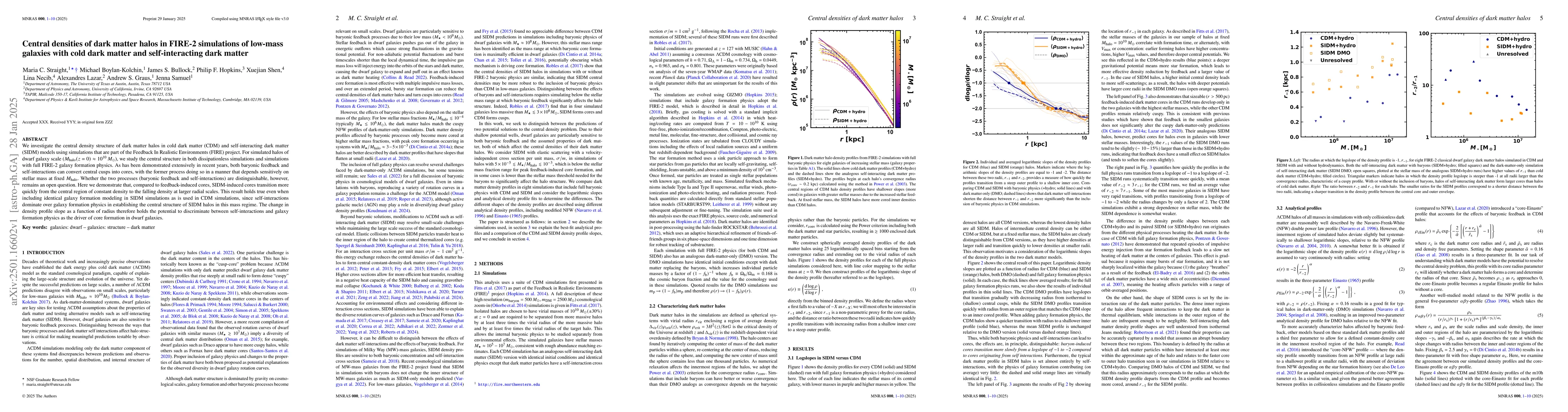 Thumbnail for Central densities of dark matter halos in FIRE-2 simulations of low-mass
  galaxies with cold dark matter and self-interacting dark matter