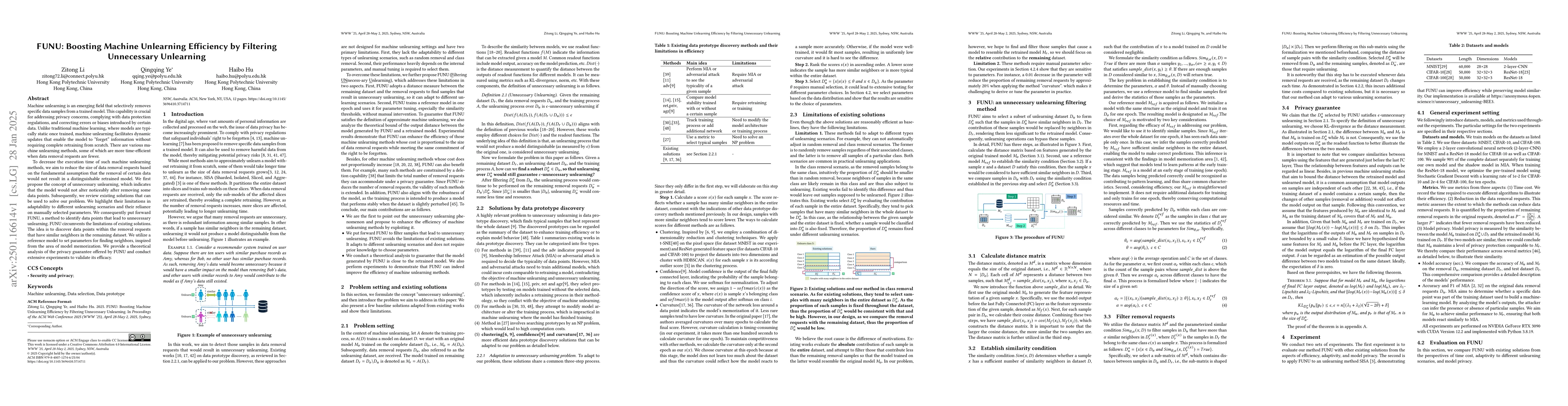 Thumbnail for FUNU: Boosting Machine Unlearning Efficiency by Filtering Unnecessary
  Unlearning