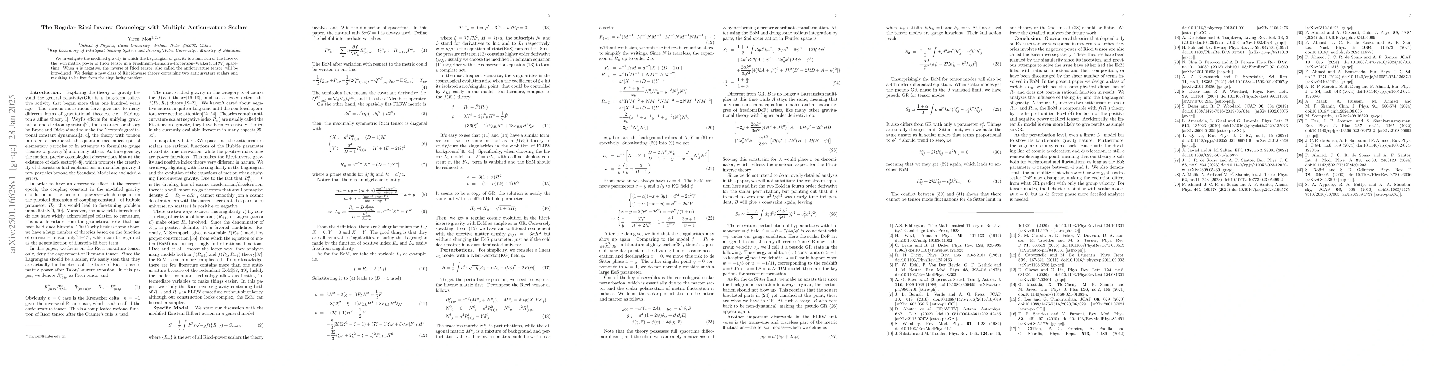 Thumbnail for The Regular Ricci-Inverse Cosmology with Multiple Anticurvature Scalars