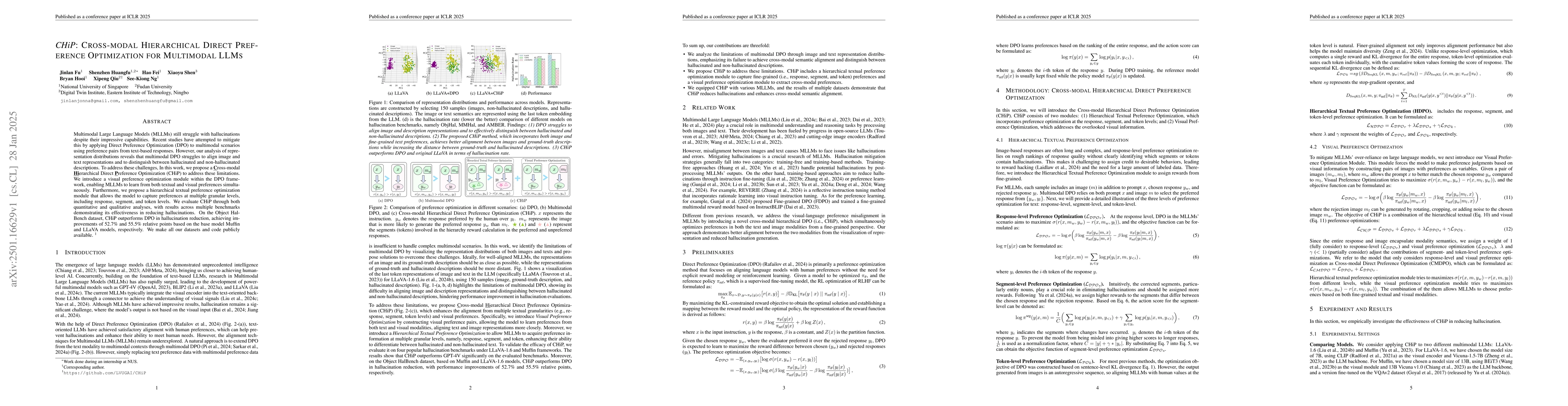Thumbnail for CHiP: Cross-modal Hierarchical Direct Preference Optimization for
  Multimodal LLMs
