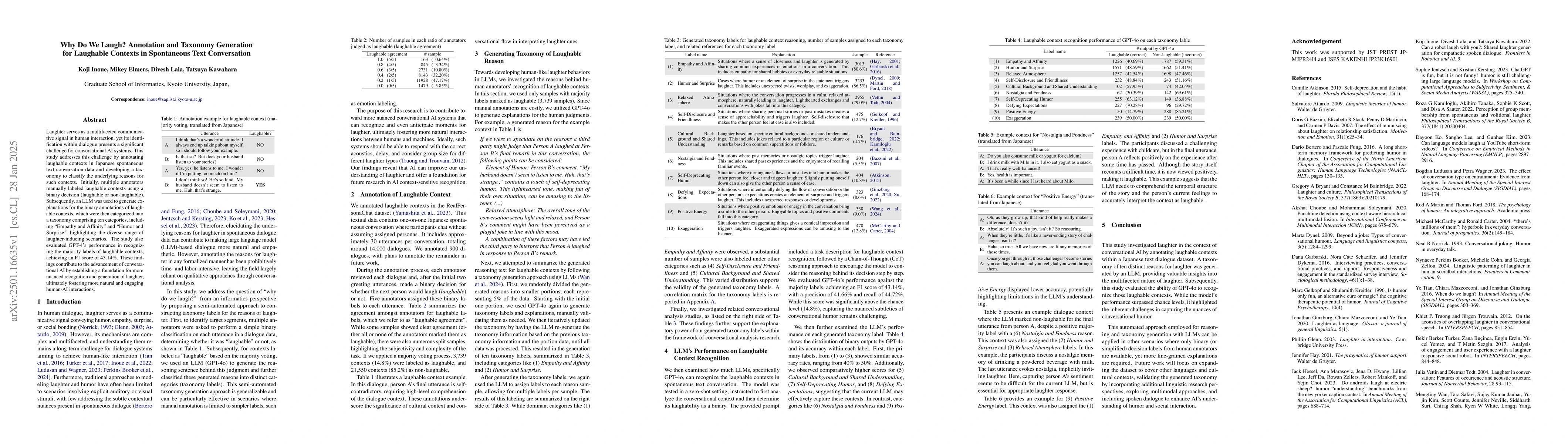 Thumbnail for Why Do We Laugh? Annotation and Taxonomy Generation for Laughable
  Contexts in Spontaneous Text Conversation