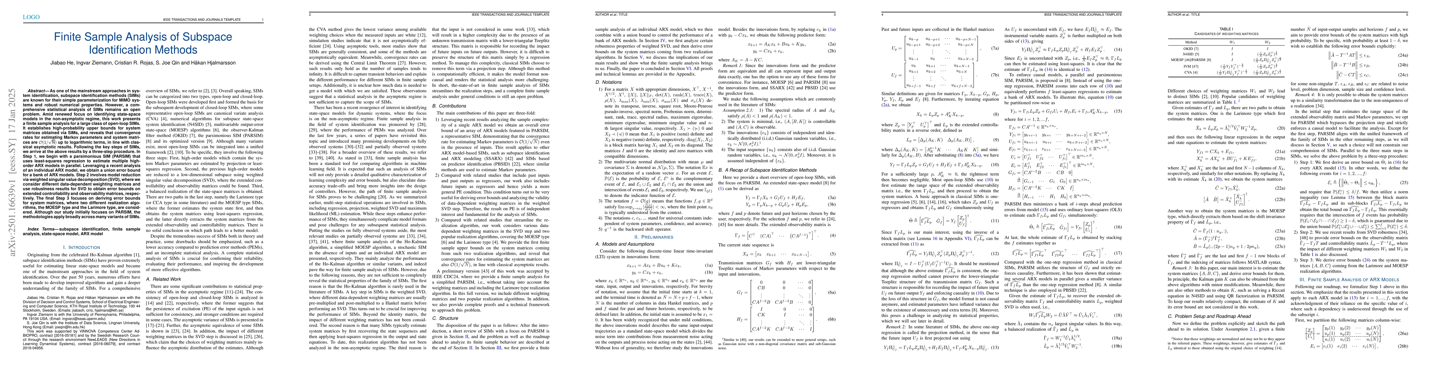 Thumbnail for Finite Sample Analysis of Subspace Identification Methods