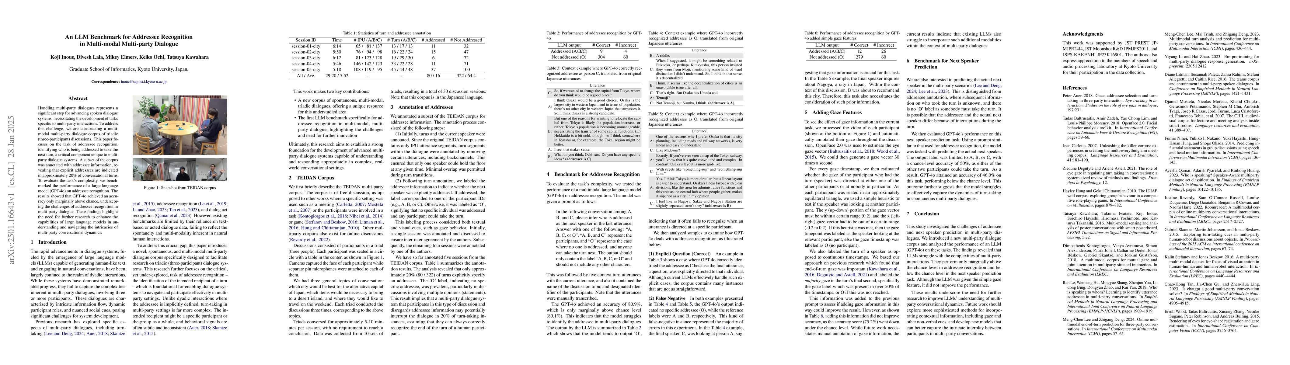 Thumbnail for An LLM Benchmark for Addressee Recognition in Multi-modal Multi-party
  Dialogue