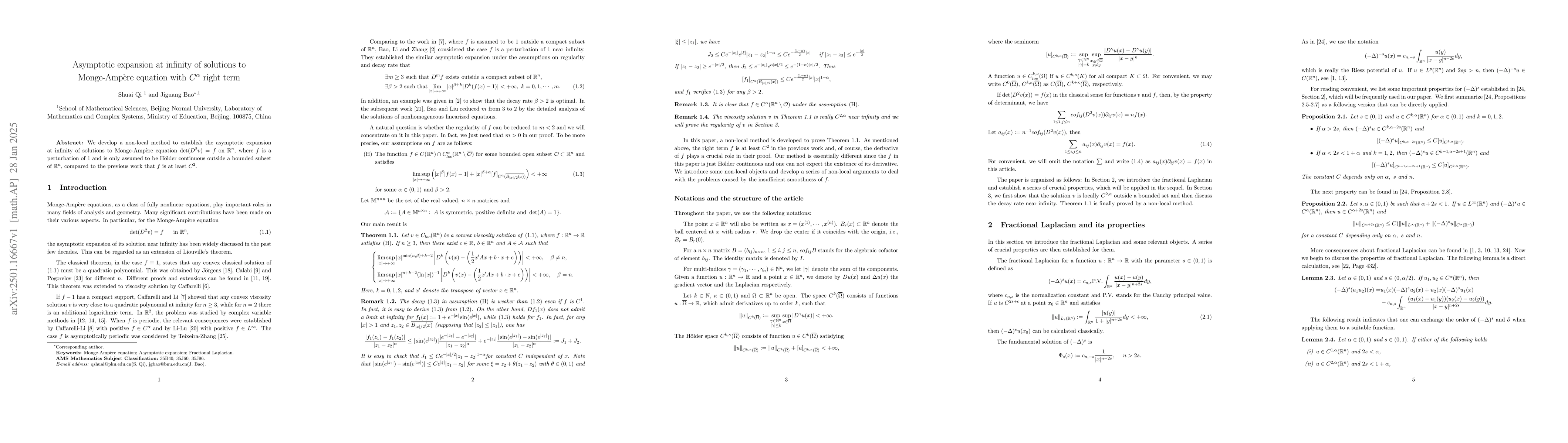 Thumbnail for Asymptotic expansion at infinity of solutions to Monge-Ampère
  equation with $C^α$ right term