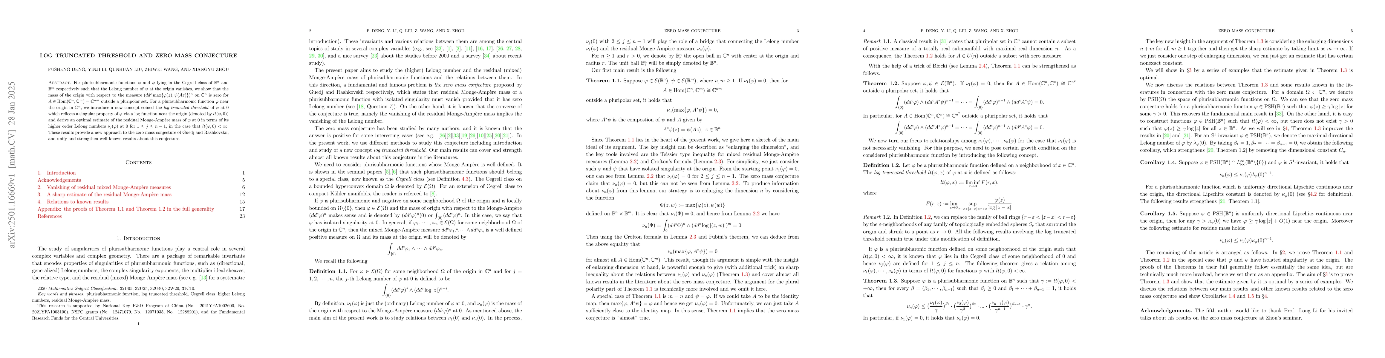 Thumbnail for Log truncated threshold and zero mass conjecture