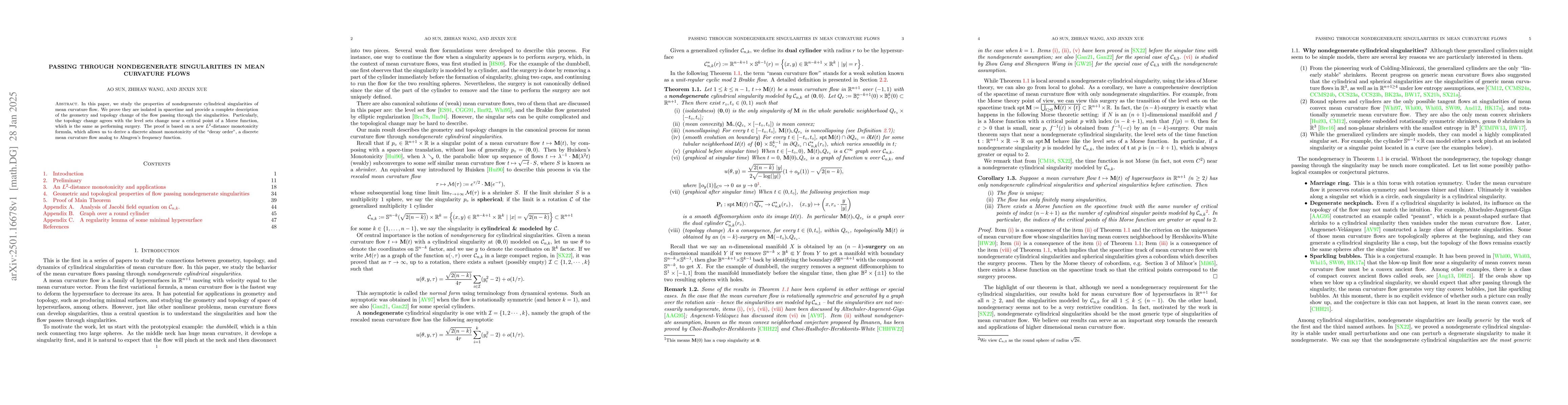 Thumbnail for Passing through nondegenerate singularities in mean curvature flows