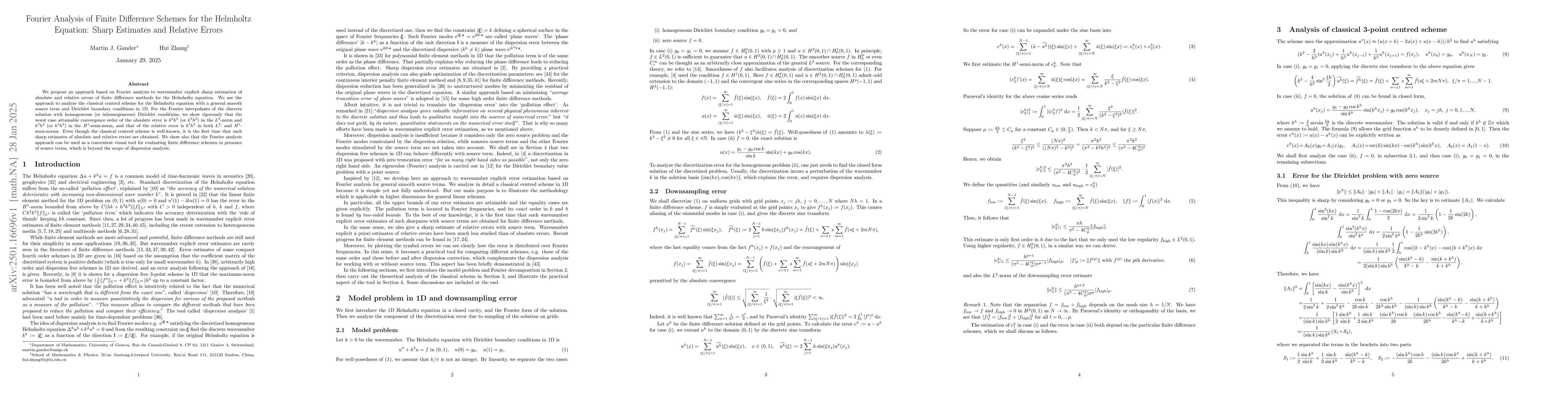 Thumbnail for Fourier Analysis of Finite Difference Schemes for the Helmholtz
  Equation: Sharp Estimates and Relative Errors