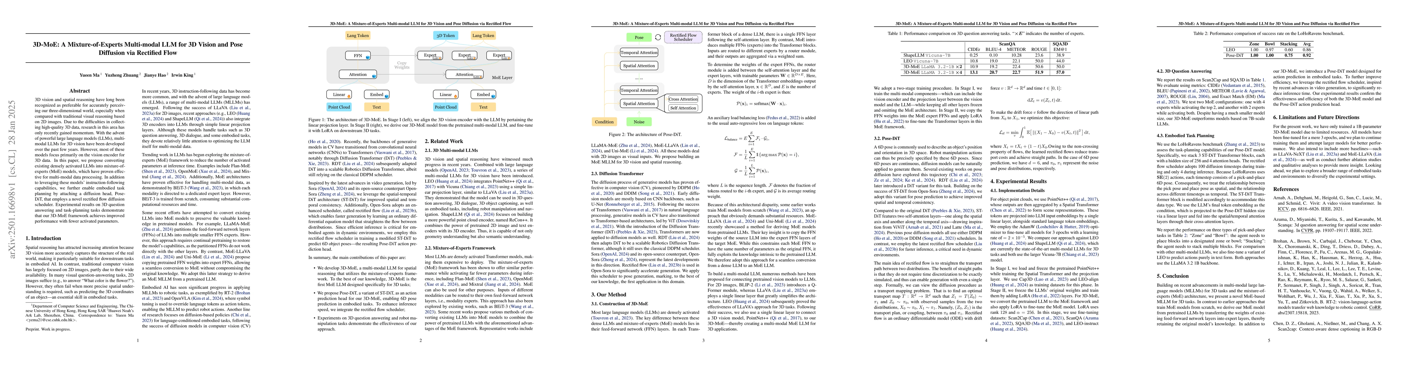 Thumbnail for 3D-MoE: A Mixture-of-Experts Multi-modal LLM for 3D Vision and Pose
  Diffusion via Rectified Flow
