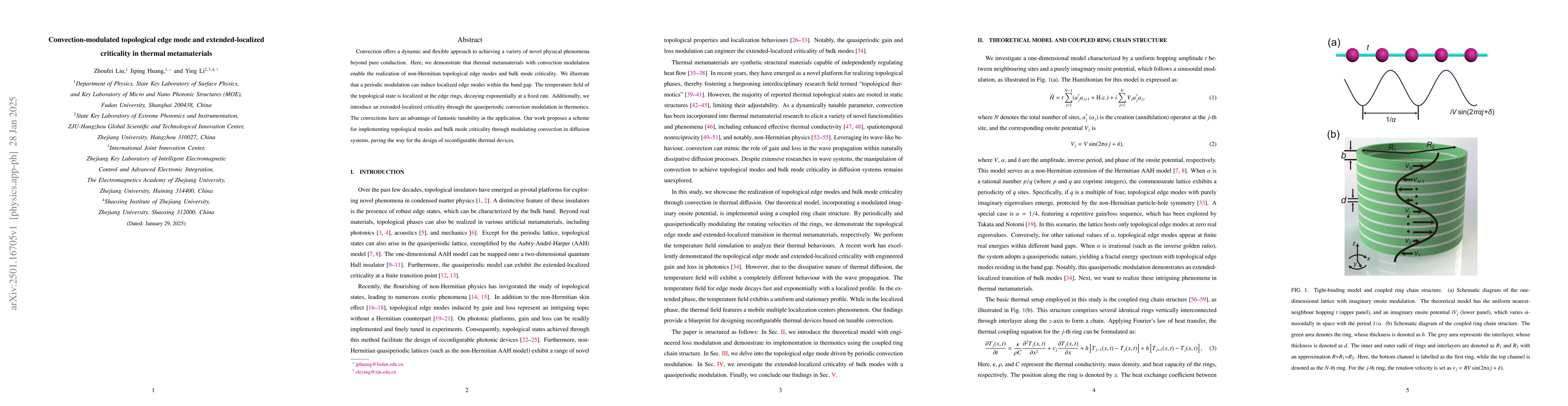 Thumbnail for Convection-modulated topological edge mode and extended-localized
  criticality in thermal metamaterials