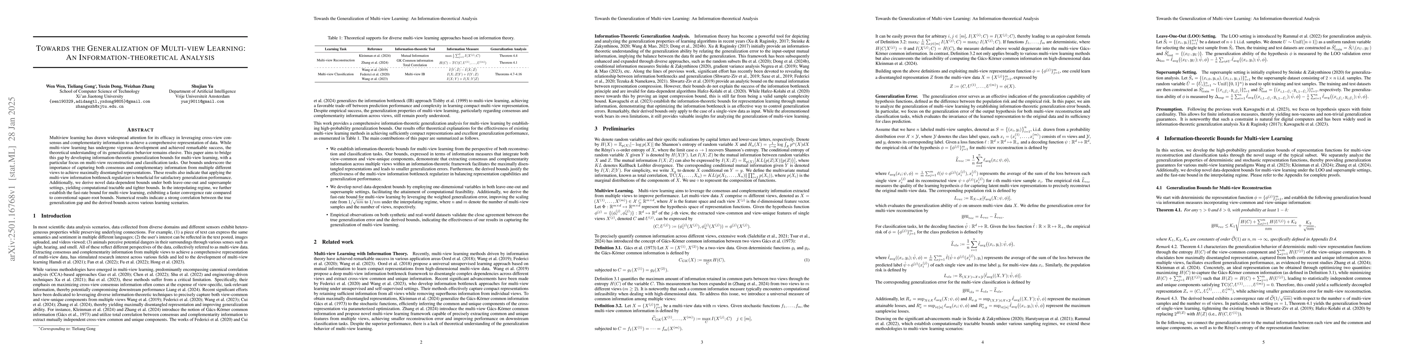 Thumbnail for Towards the Generalization of Multi-view Learning: An
  Information-theoretical Analysis