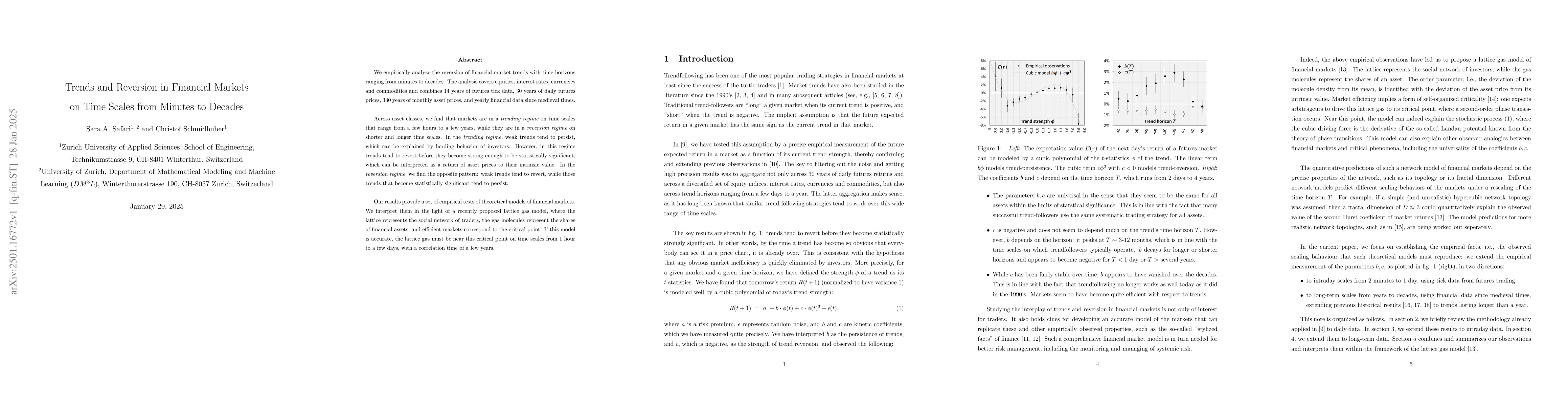 Thumbnail for Trends and Reversion in Financial Markets on Time Scales from Minutes to
  Decades