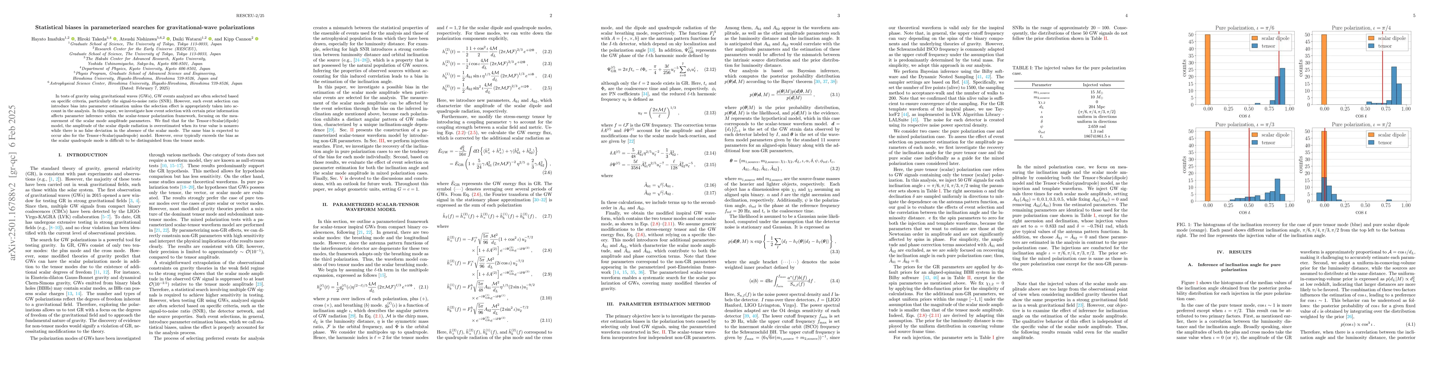 Thumbnail for Statistical biases in parameterized searches for gravitational-wave
  polarizations