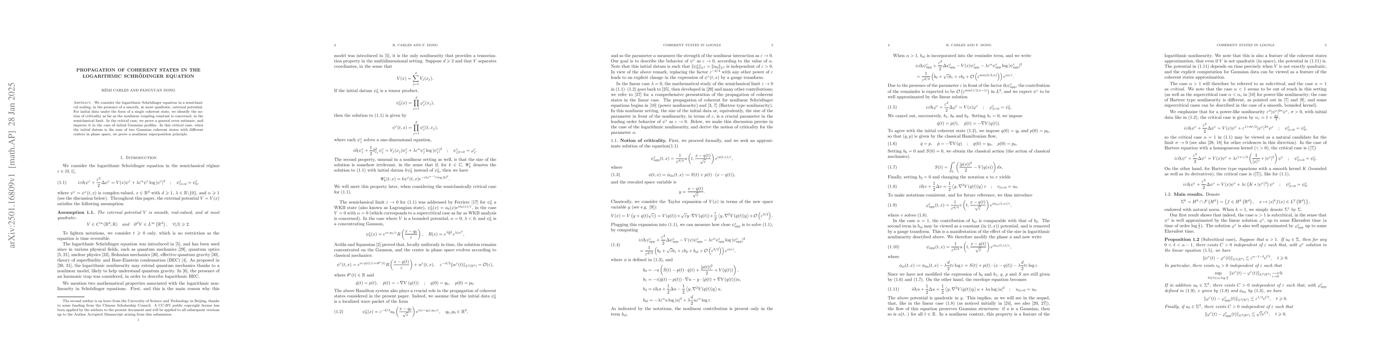Thumbnail for Propagation of coherent states in the logarithmic Schrodinger equation