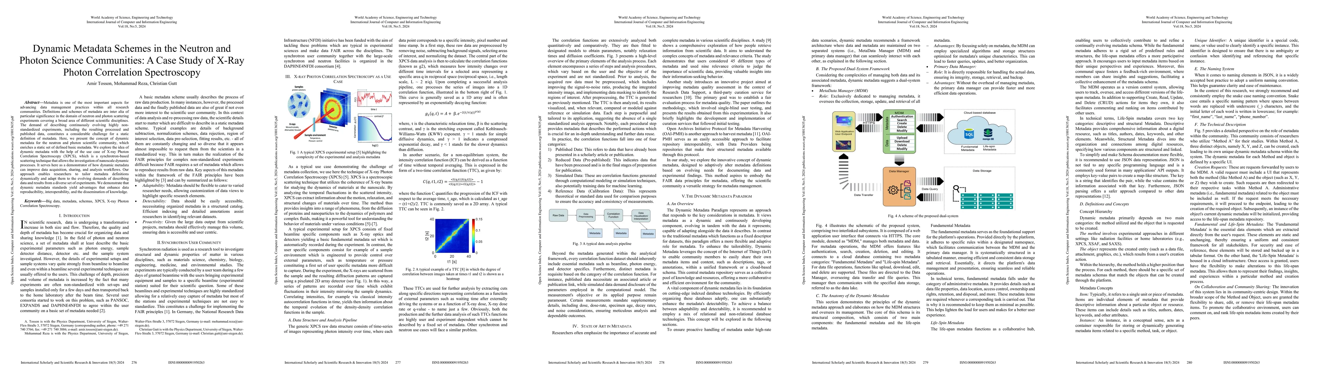 Thumbnail for Dynamic Metadata Schemes in the Neutron and Photon Science Communities:
  A Case Study of X-Ray Photon Correlation Spectroscopy