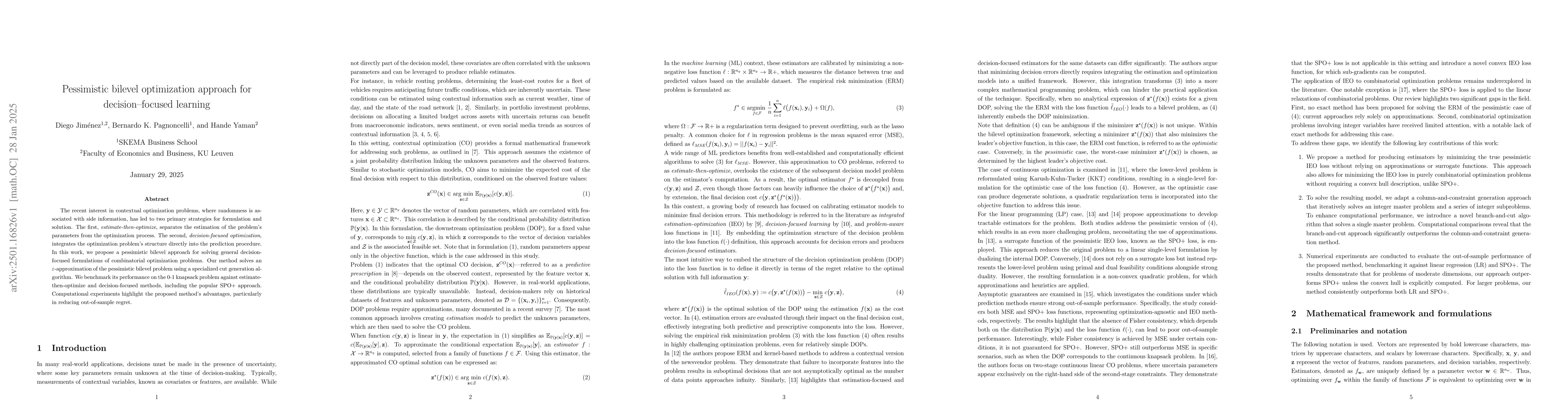 Thumbnail for Pessimistic bilevel optimization approach for decision-focused learning