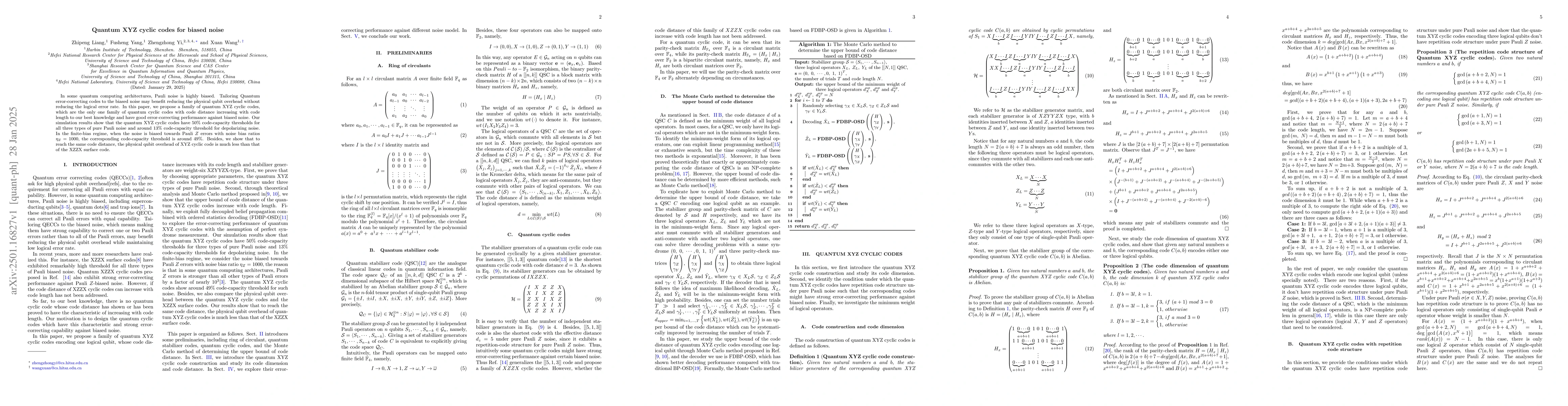 Thumbnail for Quantum XYZ cyclic codes for biased noise