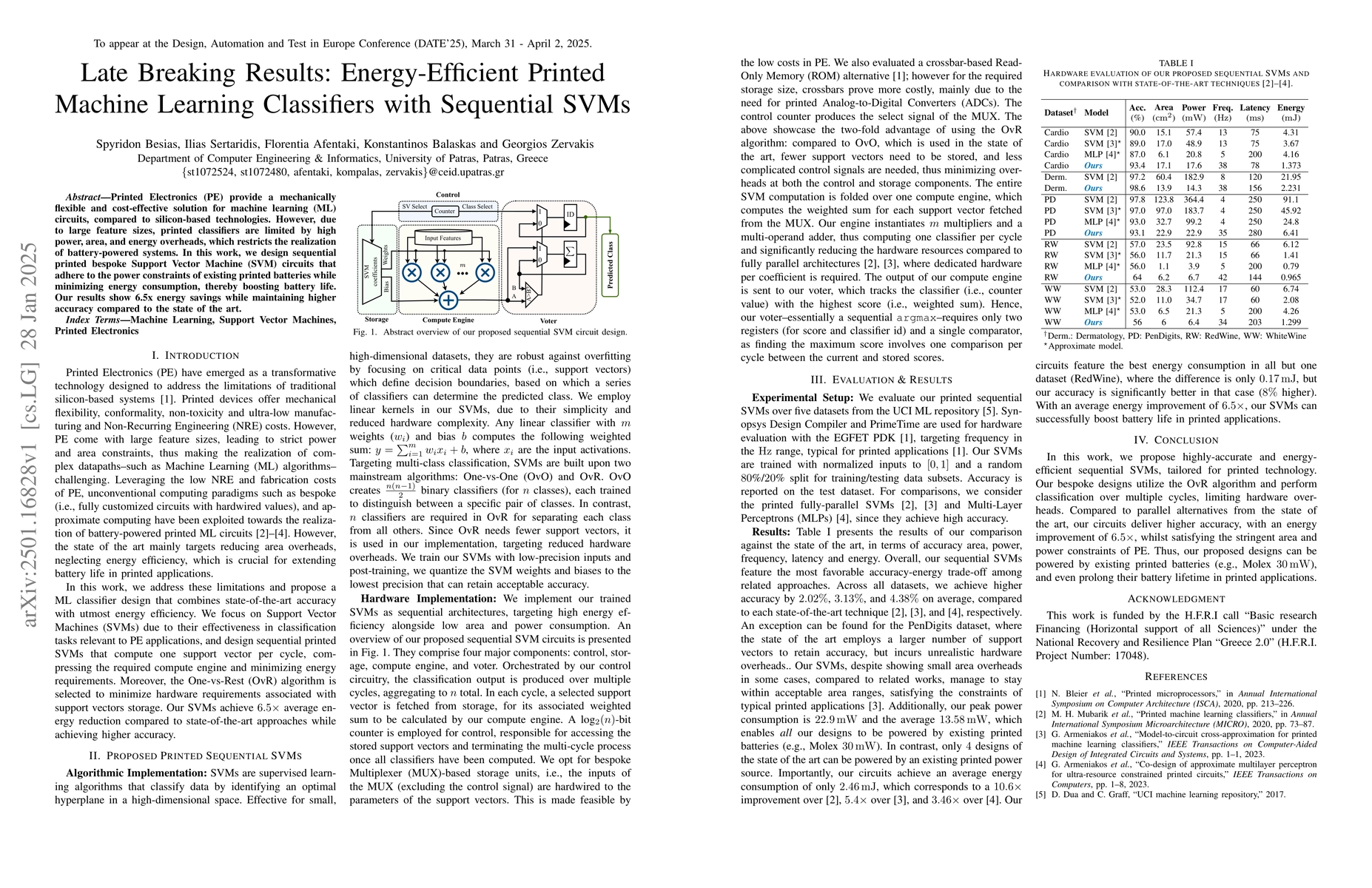 Thumbnail for Late Breaking Results: Energy-Efficient Printed Machine Learning
  Classifiers with Sequential SVMs