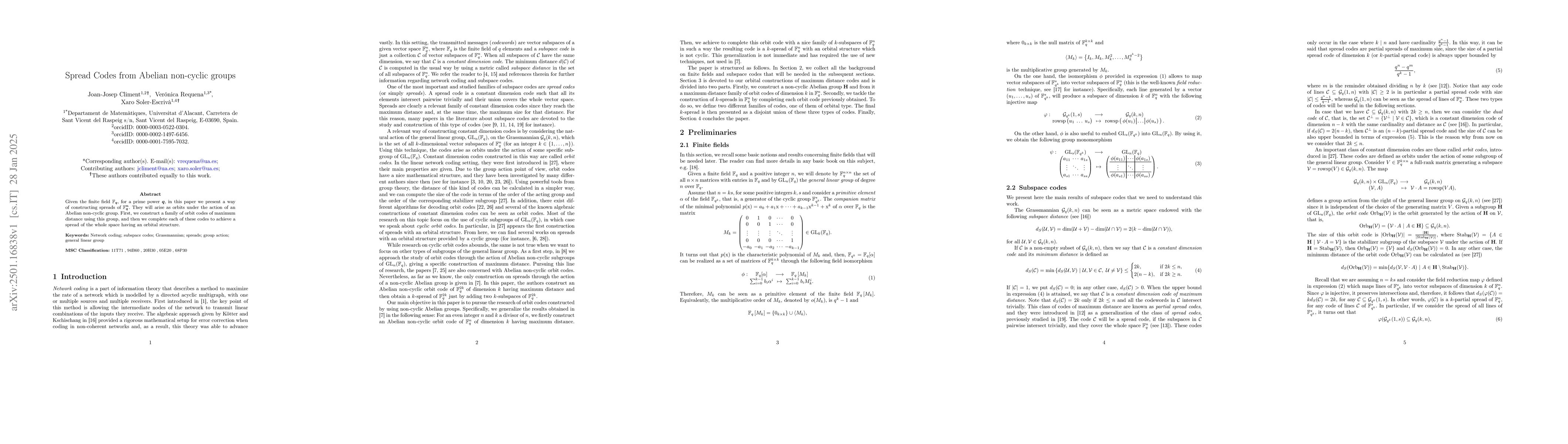 Thumbnail for Spread Codes from Abelian non-cyclic groups