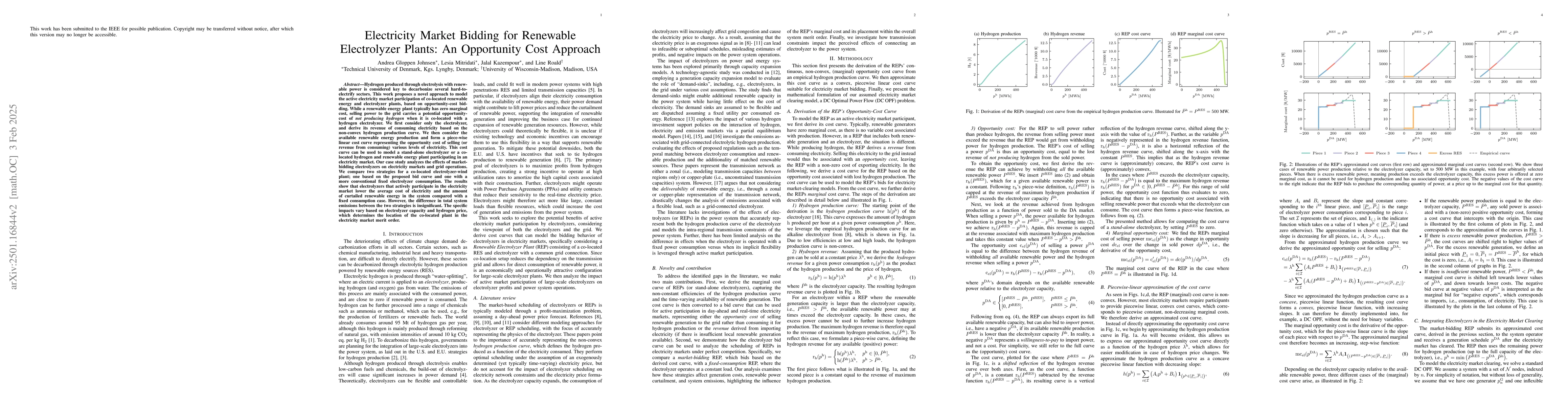 Thumbnail for Electricity Market Bidding for Renewable Electrolyzer Plants: An
  Opportunity Cost Approach