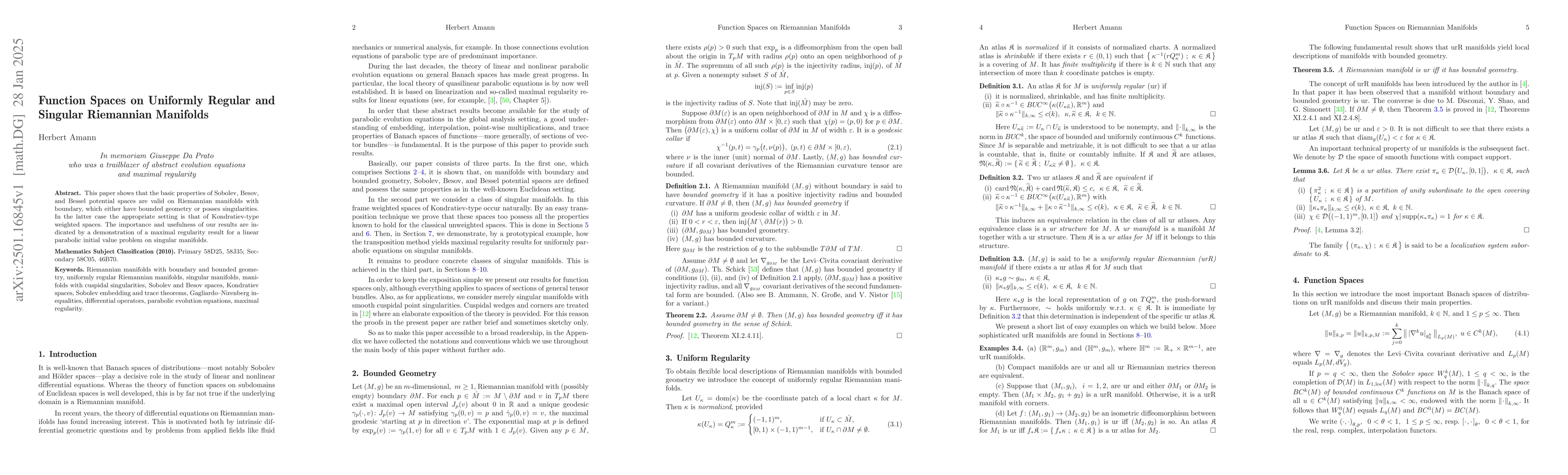 Thumbnail for Function Spaces on Uniformly Regular and Singular Riemannian Manifolds