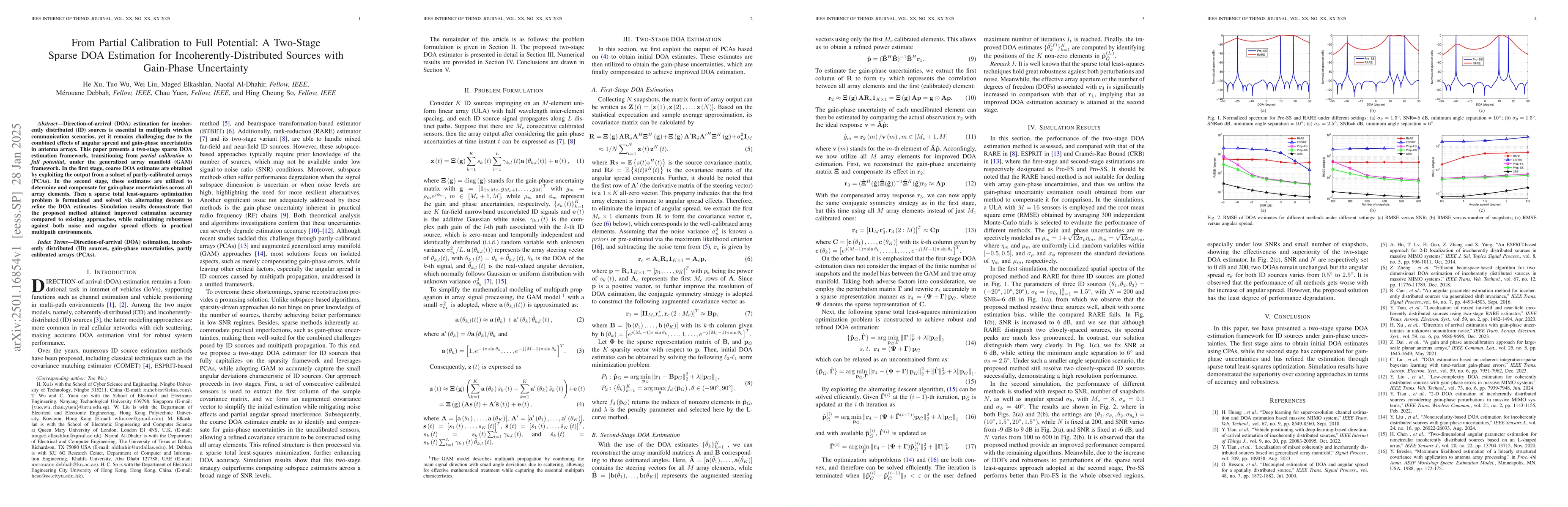 Thumbnail for From Partial Calibration to Full Potential: A Two-Stage Sparse DOA
  Estimation for Incoherently-Distributed Sources with Gain-Phase Uncertainty